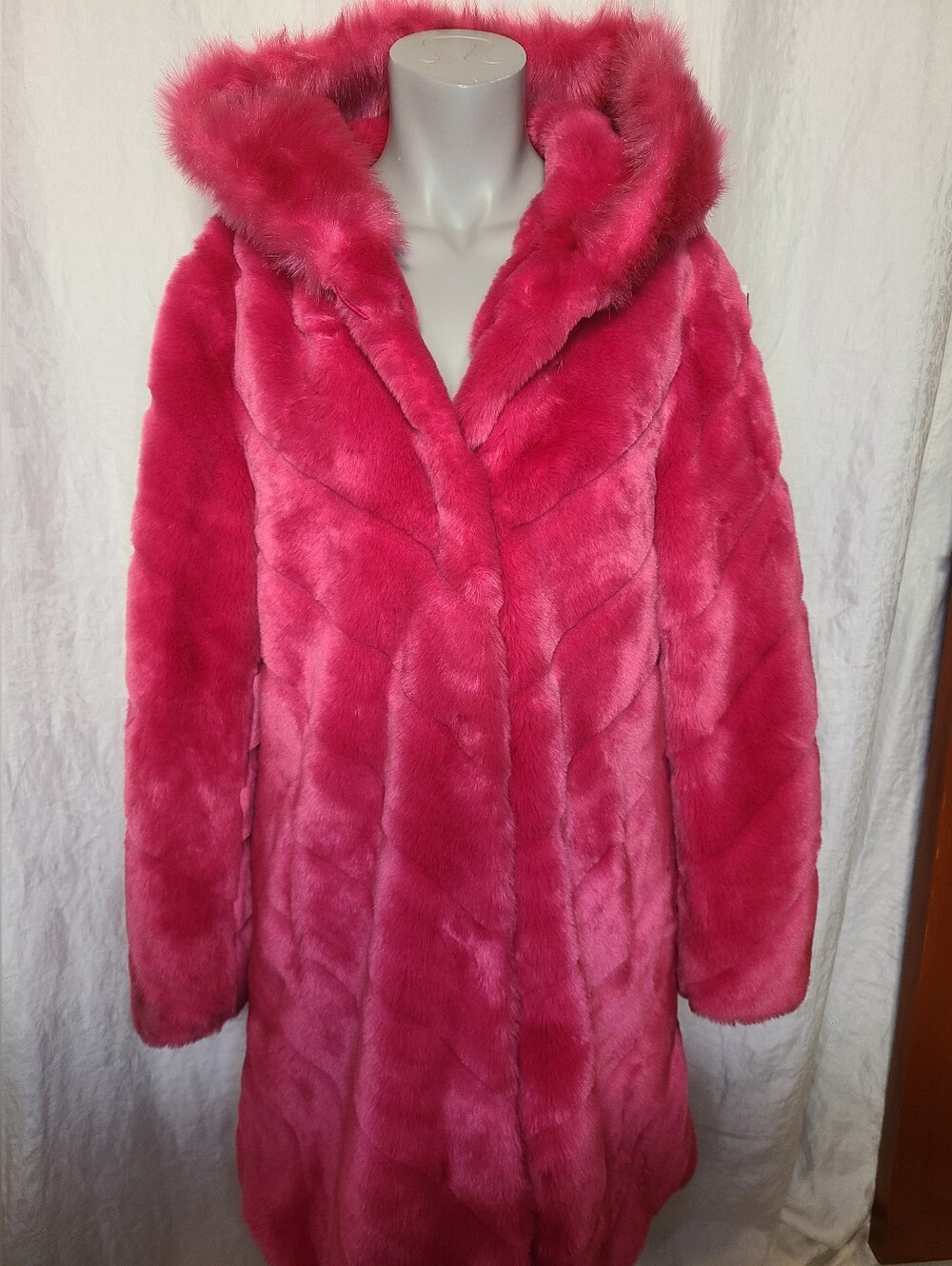 Jessica Hot Pink Hooded Teddy Coat Vintage - Picture 1 of 8